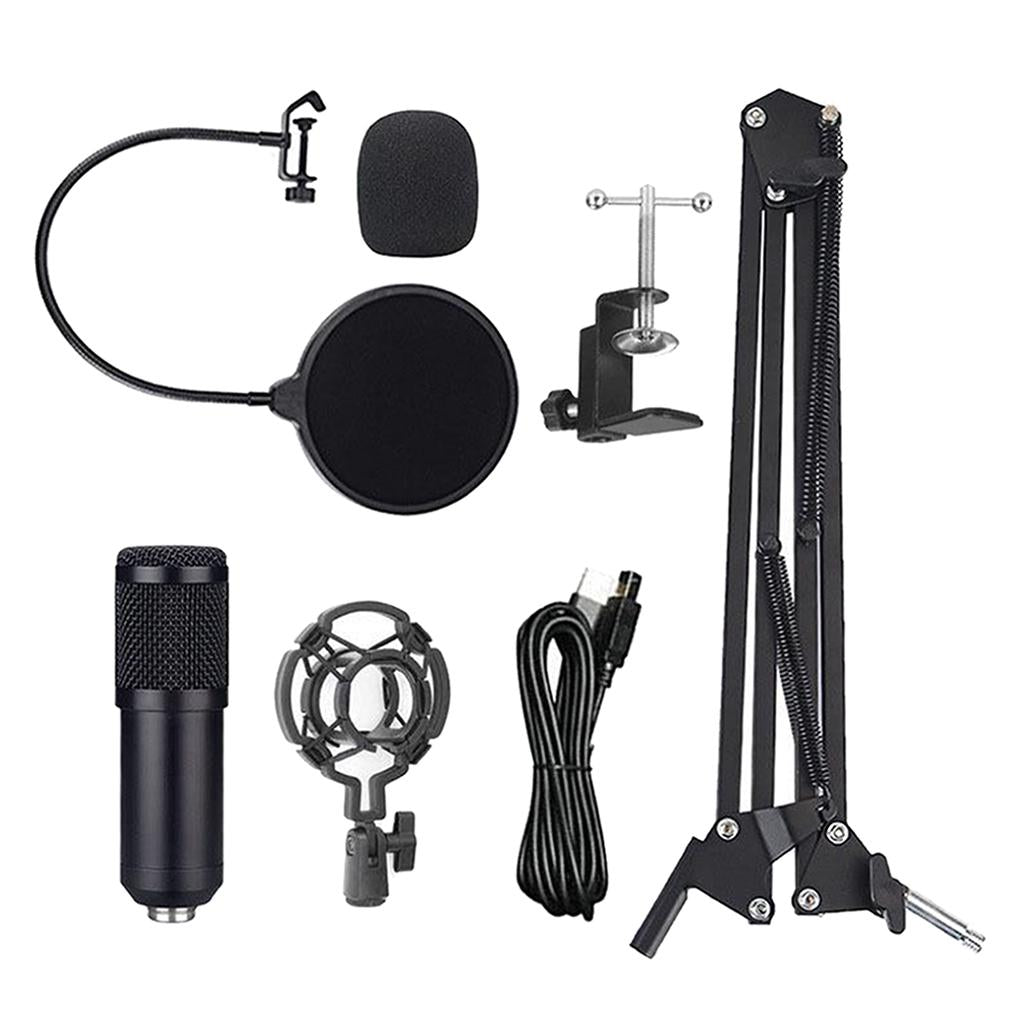 USB Wire Condenser Studio Mic with Stand Clip for PC Tablets flat mesh head