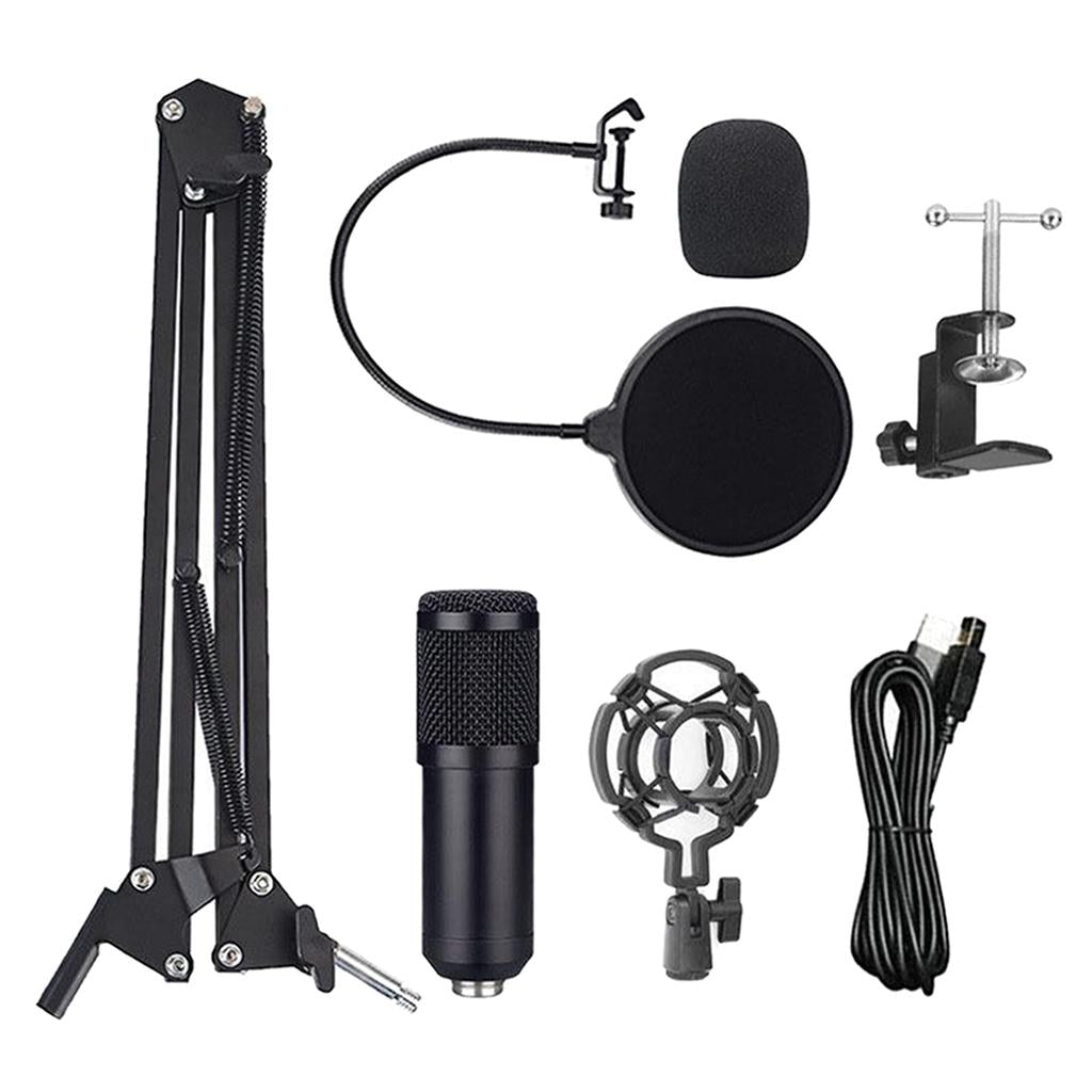 USB Wire Condenser Studio Mic with Stand Clip for PC Tablets flat mesh head