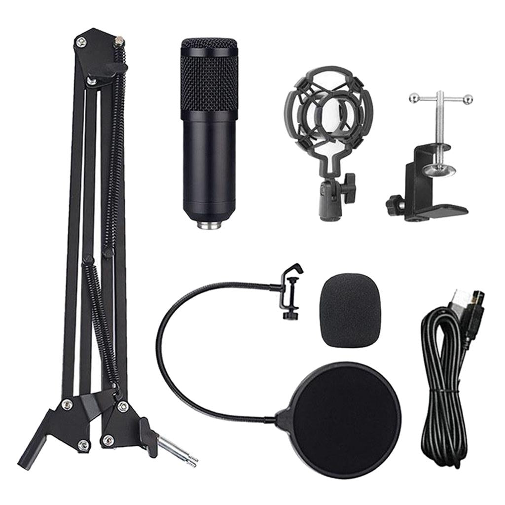 USB Wire Condenser Studio Mic with Stand Clip for PC Tablets flat mesh head