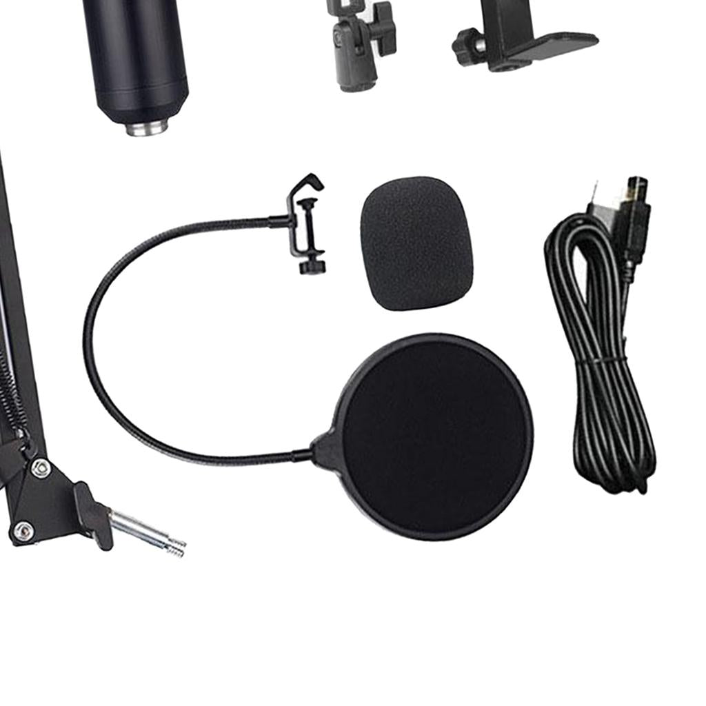 USB Wire Condenser Studio Mic with Stand Clip for PC Tablets flat mesh head