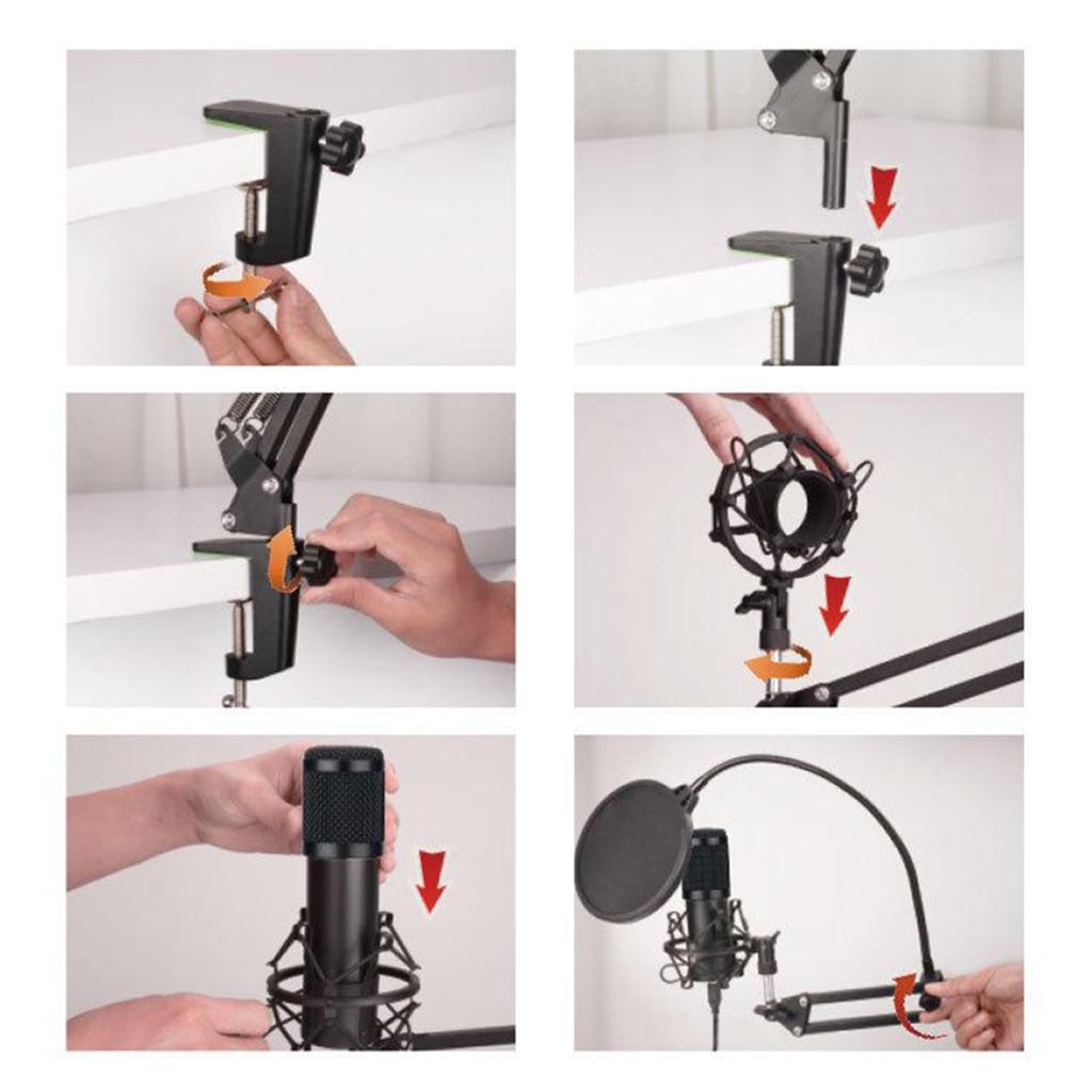 USB Wire Condenser Studio Mic with Stand Clip for PC Tablets flat mesh head