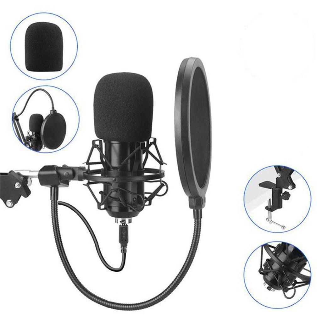 USB Wire Condenser Studio Mic with Stand Clip for PC Tablets flat mesh head