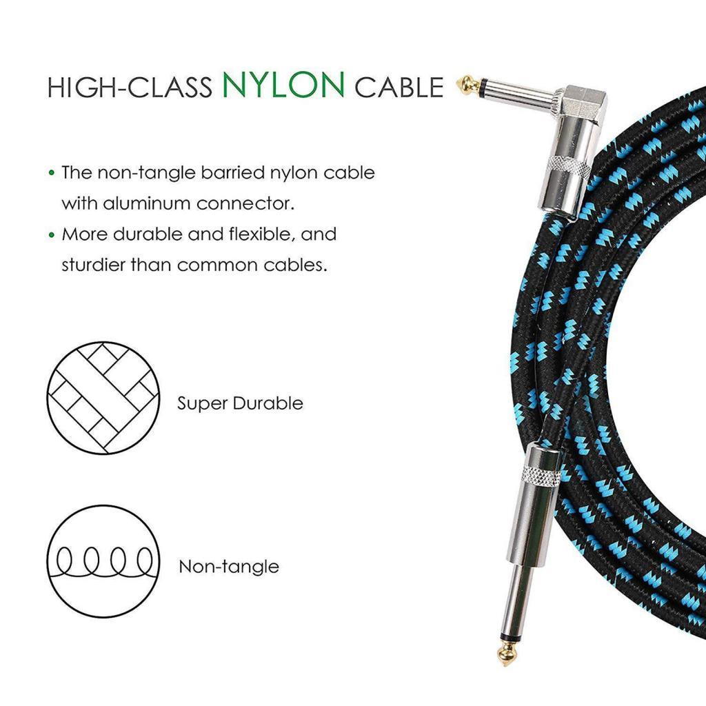 1pc Bass Guitar Cable 3m Right Angle 1/4 Inch to Straight Effector