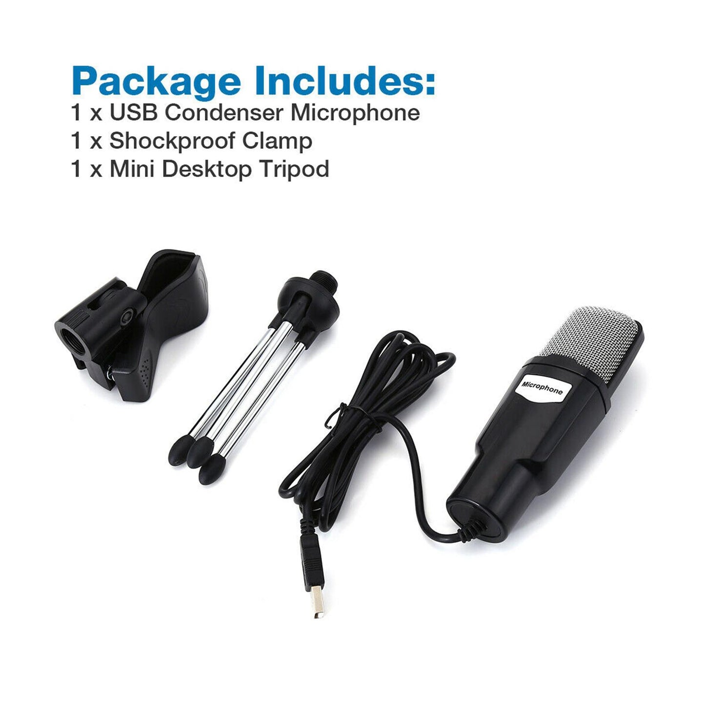 Condenser USB Microphone w/ Tripod for Chat Studio Recording PC Mic