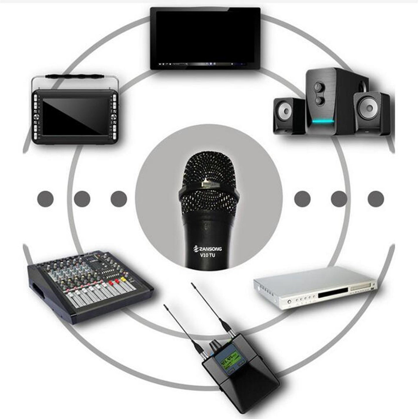 Pro V10 Wireless VHF Handheld Microphone with USB Receiver Karaoke Mic