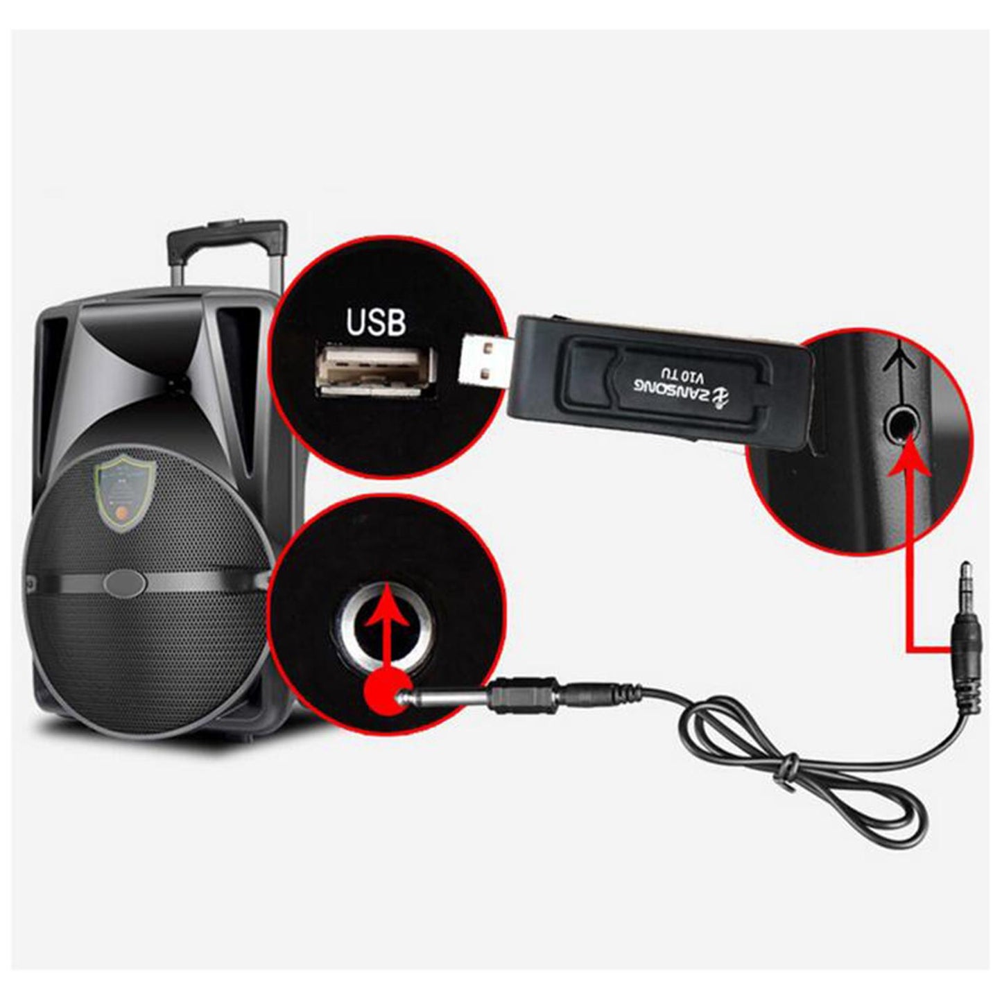 Pro V10 Wireless VHF Handheld Microphone with USB Receiver Karaoke Mic