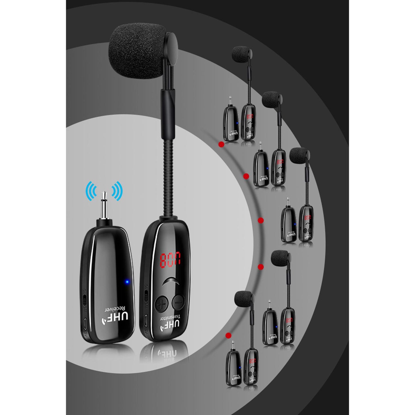 UHF Professional Microphone W/ Display Wireless Microphone 160ft Range