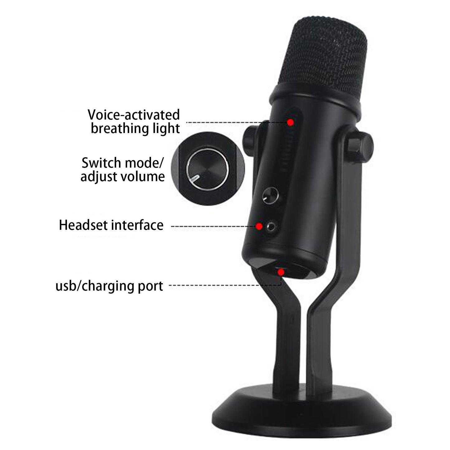 Wireless USB Microphone High Performance for Podcasting Streaming Black
