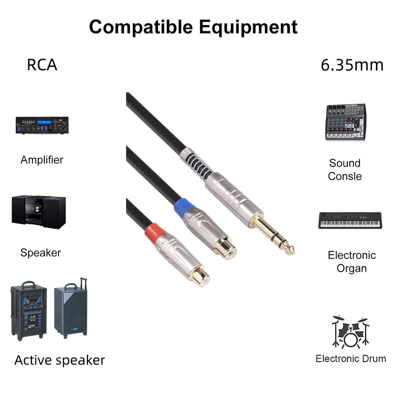 1/1.8/3M 3.5mm 2RCA M to Male Audio Cable Hi Fi Stereo AUX Cord Adapter 3M