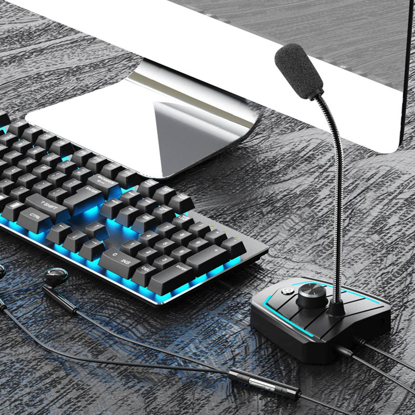 USB Microphone Adjustable Gooseneck RGB Light for Games Broadcasting Skype