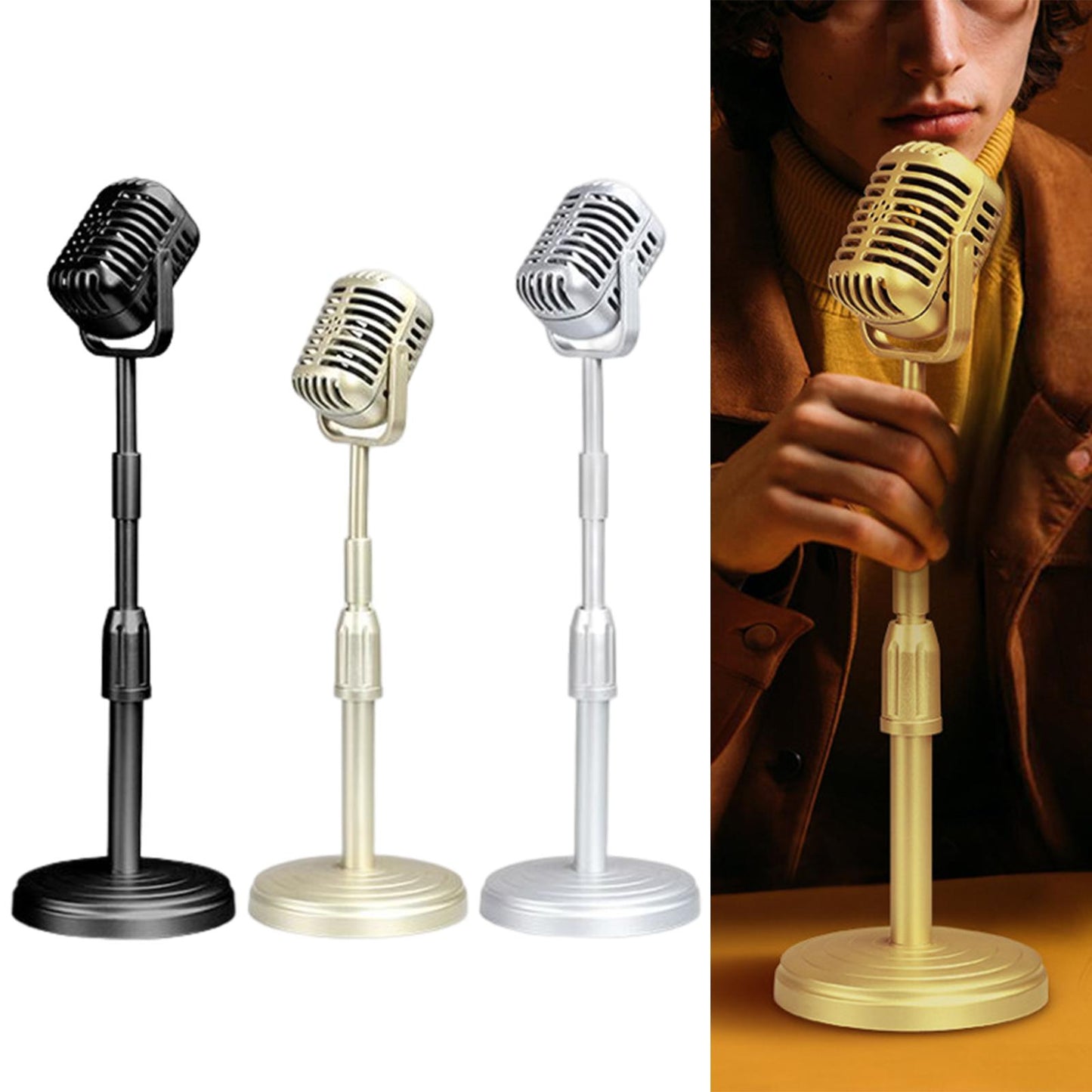 Simulation Classic Retro Vintage Style Mic Prop Photography with Stand Black