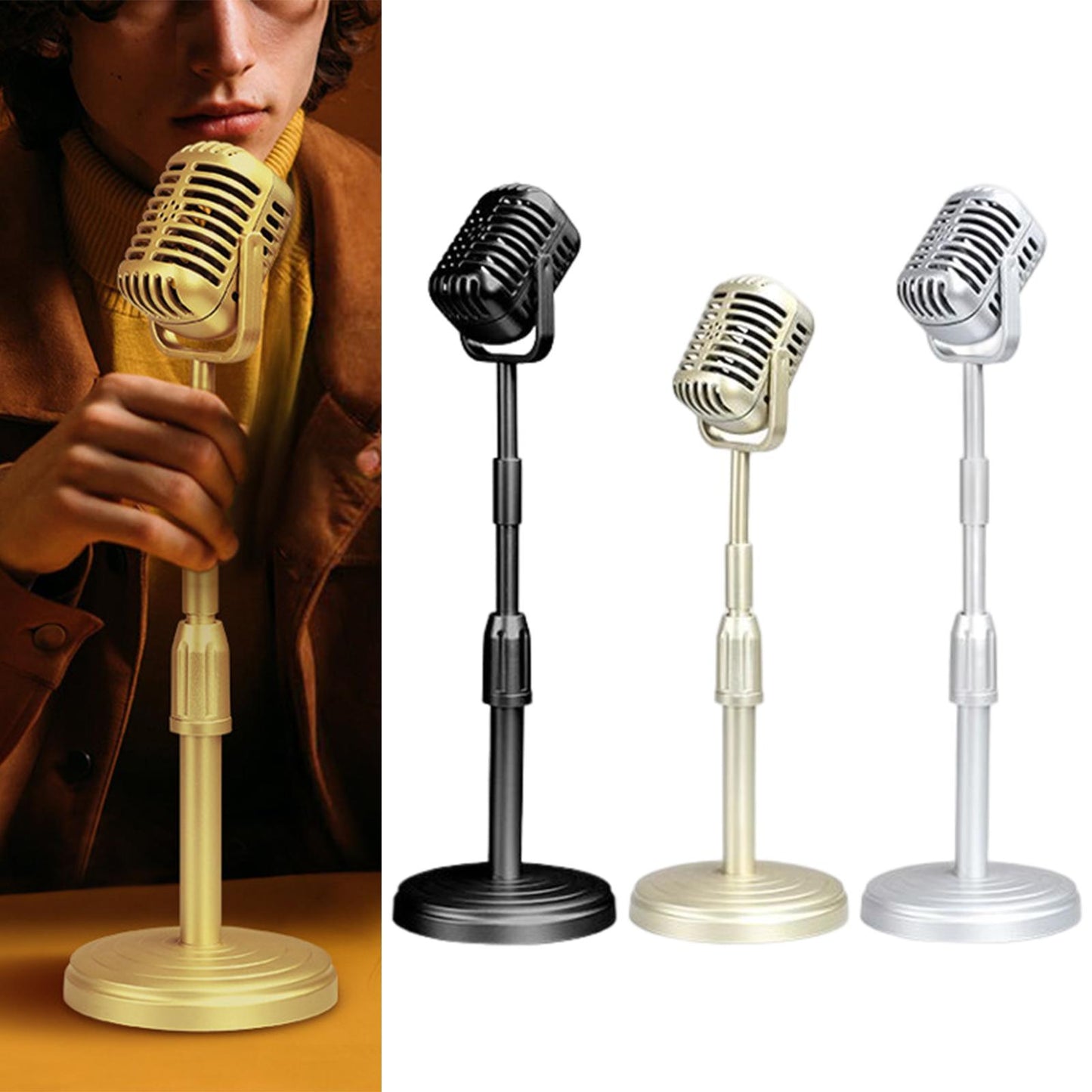 Simulation Classic Retro Vintage Style Mic Prop Photography with Stand Black