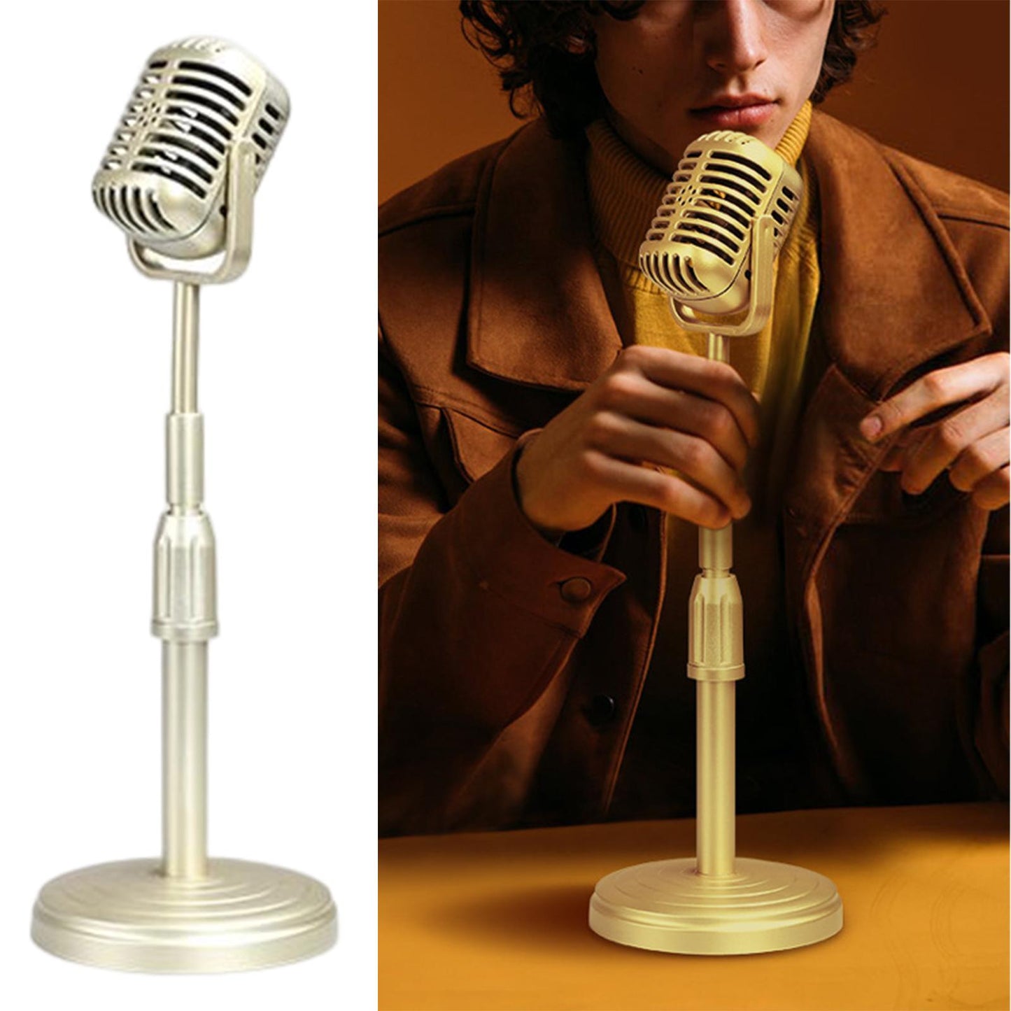 Simulation Classic Retro Vintage Style Mic Prop Photography with Stand Golden