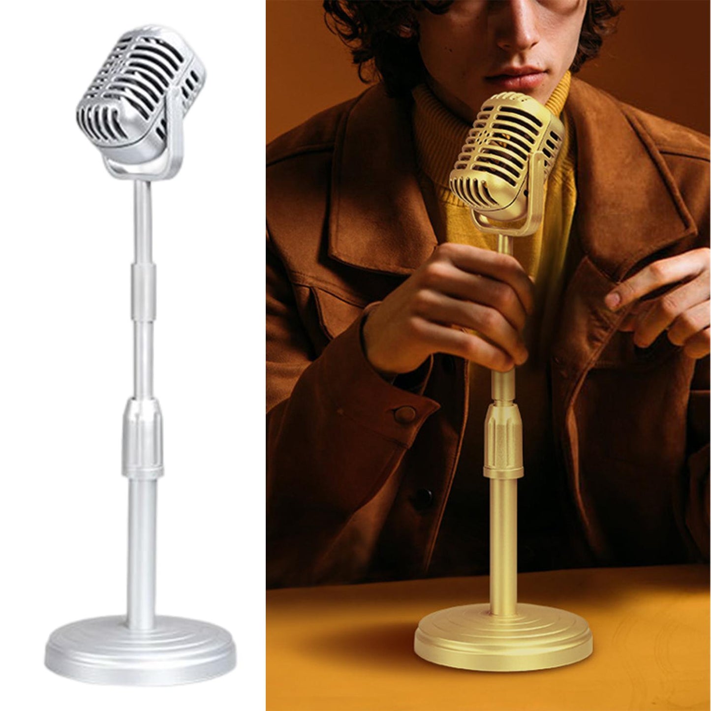 Simulation Classic Retro Vintage Style Mic Prop Photography with Stand Silver