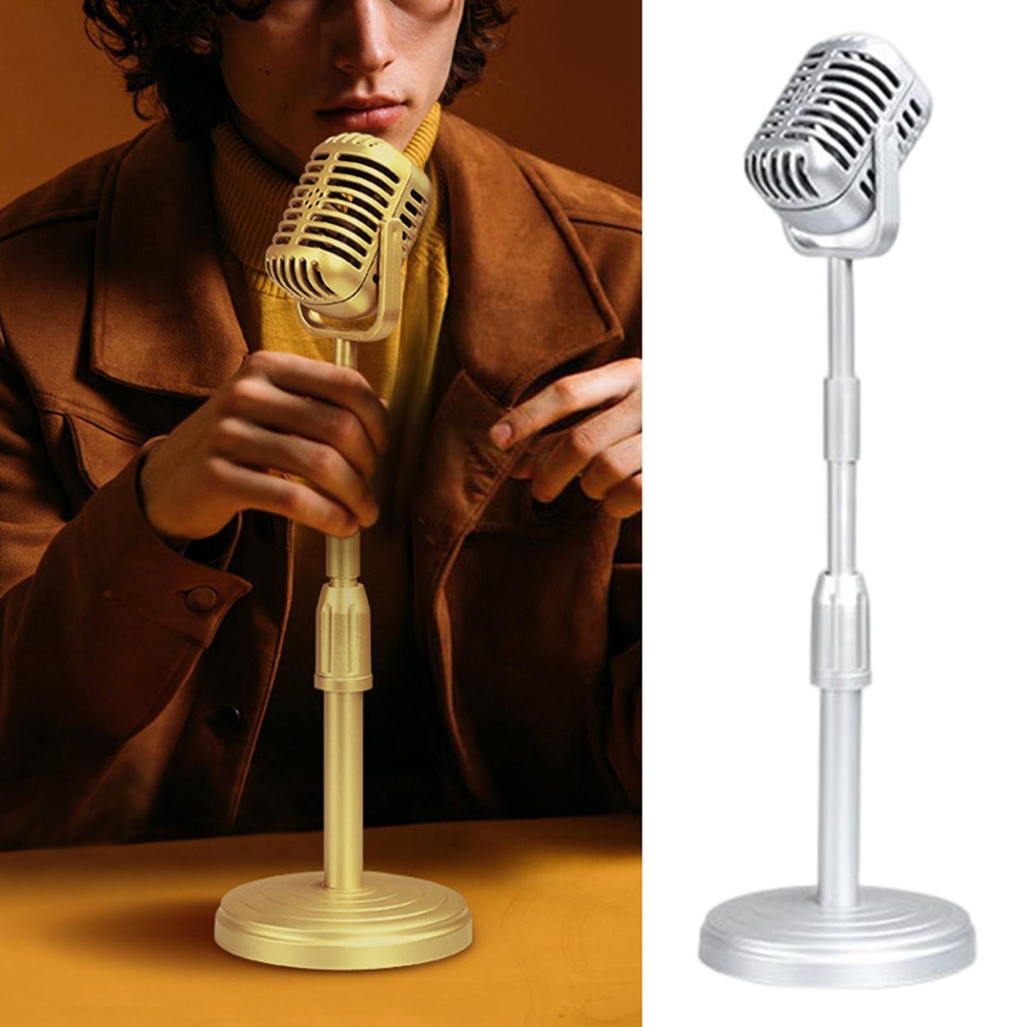 Simulation Classic Retro Vintage Style Mic Prop Photography with Stand Silver