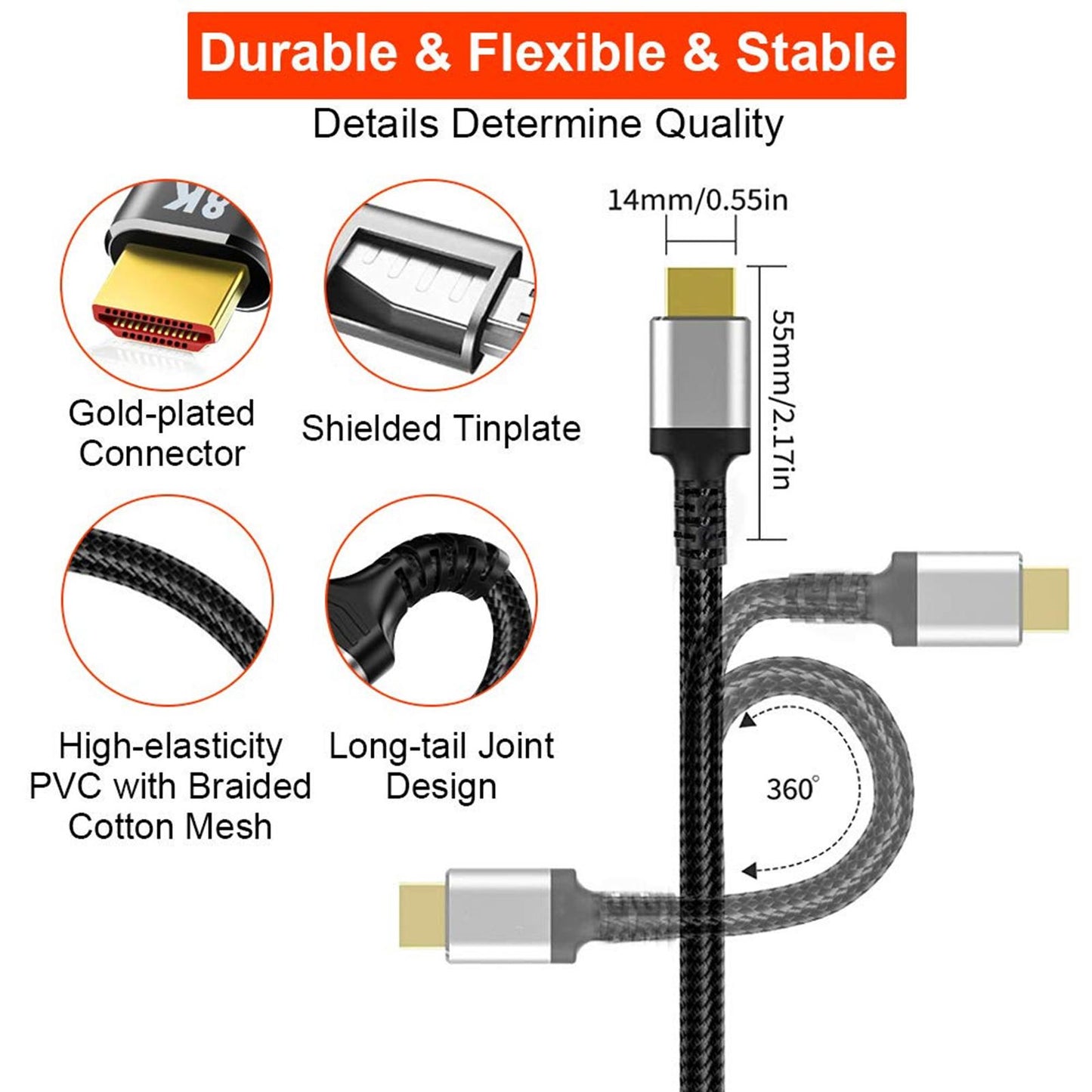 8K HDMI Cable 48Gbps Dynamic HDR High Speed for Projector Monitor 3 Meter