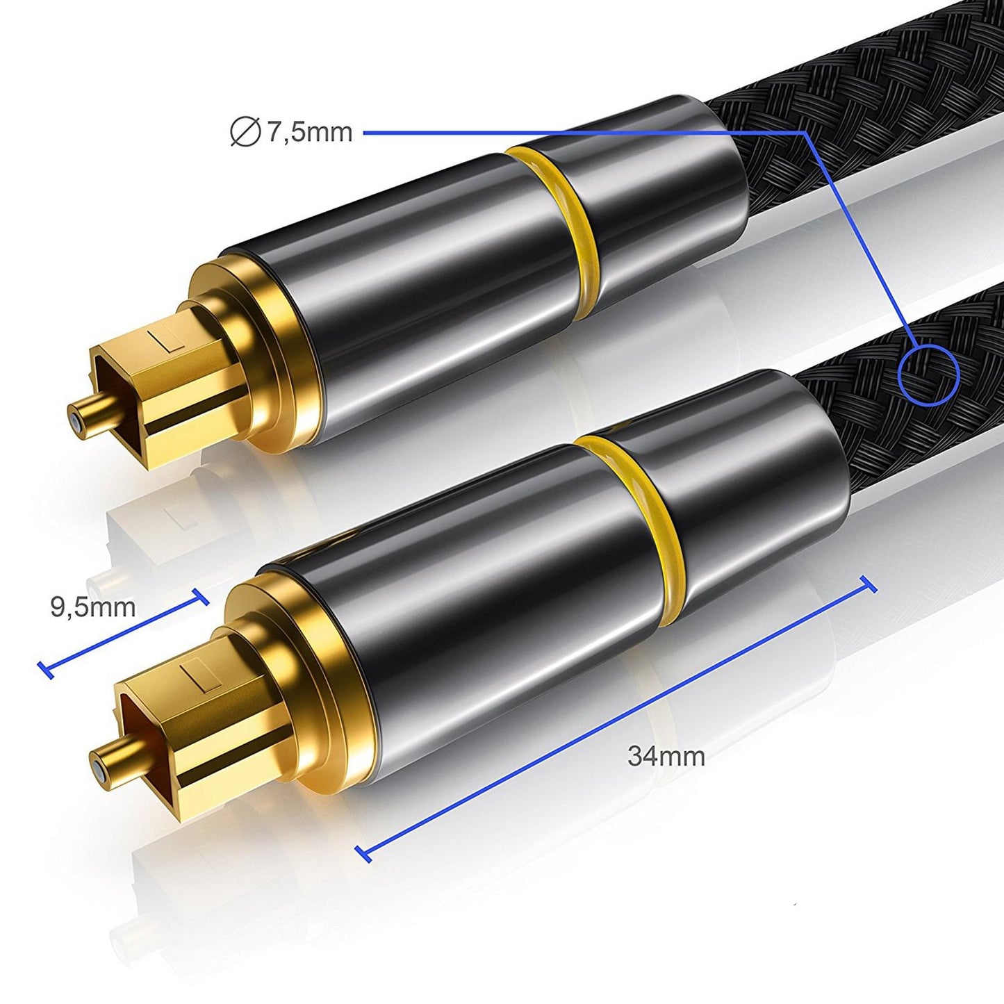 Optical Audio Cable Nylon Braided Male to Male for Soundbar Blue Ray Player yellow circle 5m