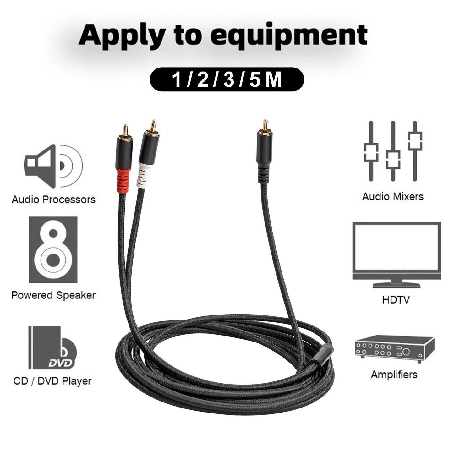 RCA to 2RCA Subwoofer Cable Y Adapter Splitter for Headphone Amplifier 2m