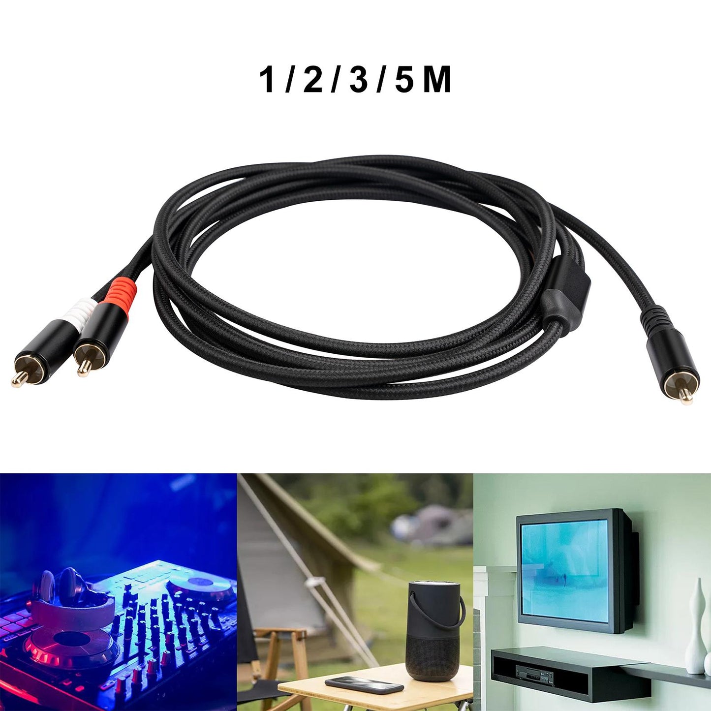 RCA to 2RCA Subwoofer Cable Y Adapter Splitter for Headphone Amplifier 2m