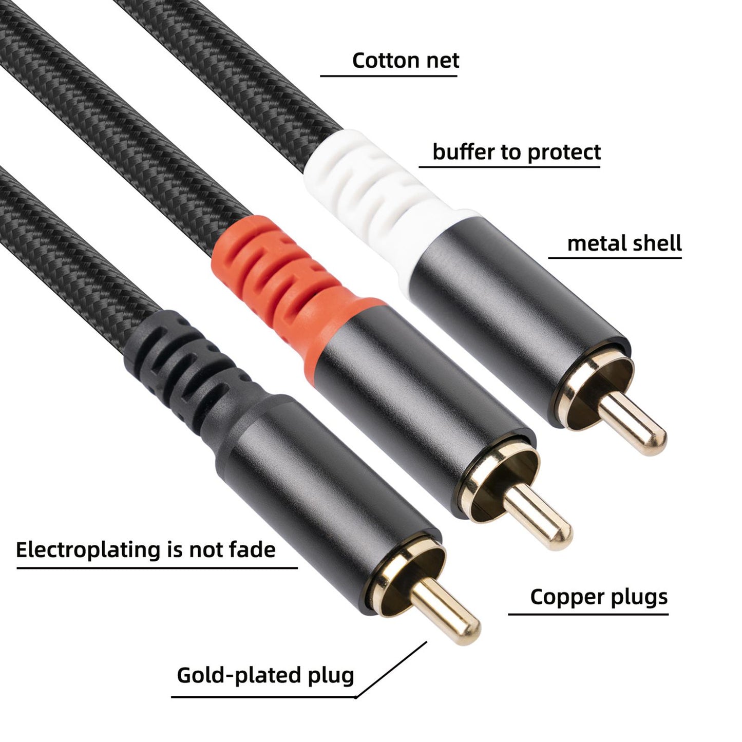 RCA to 2RCA Subwoofer Cable Y Adapter Splitter for Headphone Amplifier 5m
