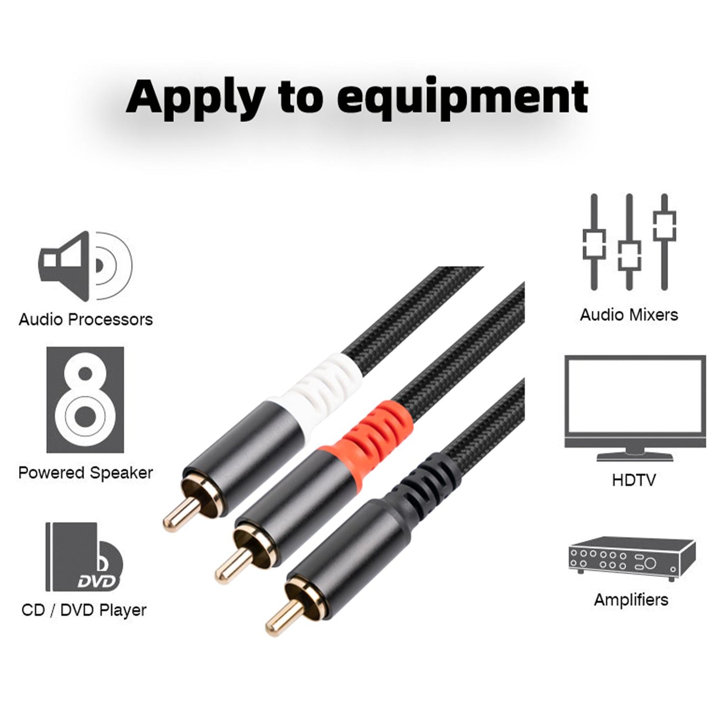RCA to 2RCA Subwoofer Cable Y Adapter Splitter for Headphone Amplifier 1m