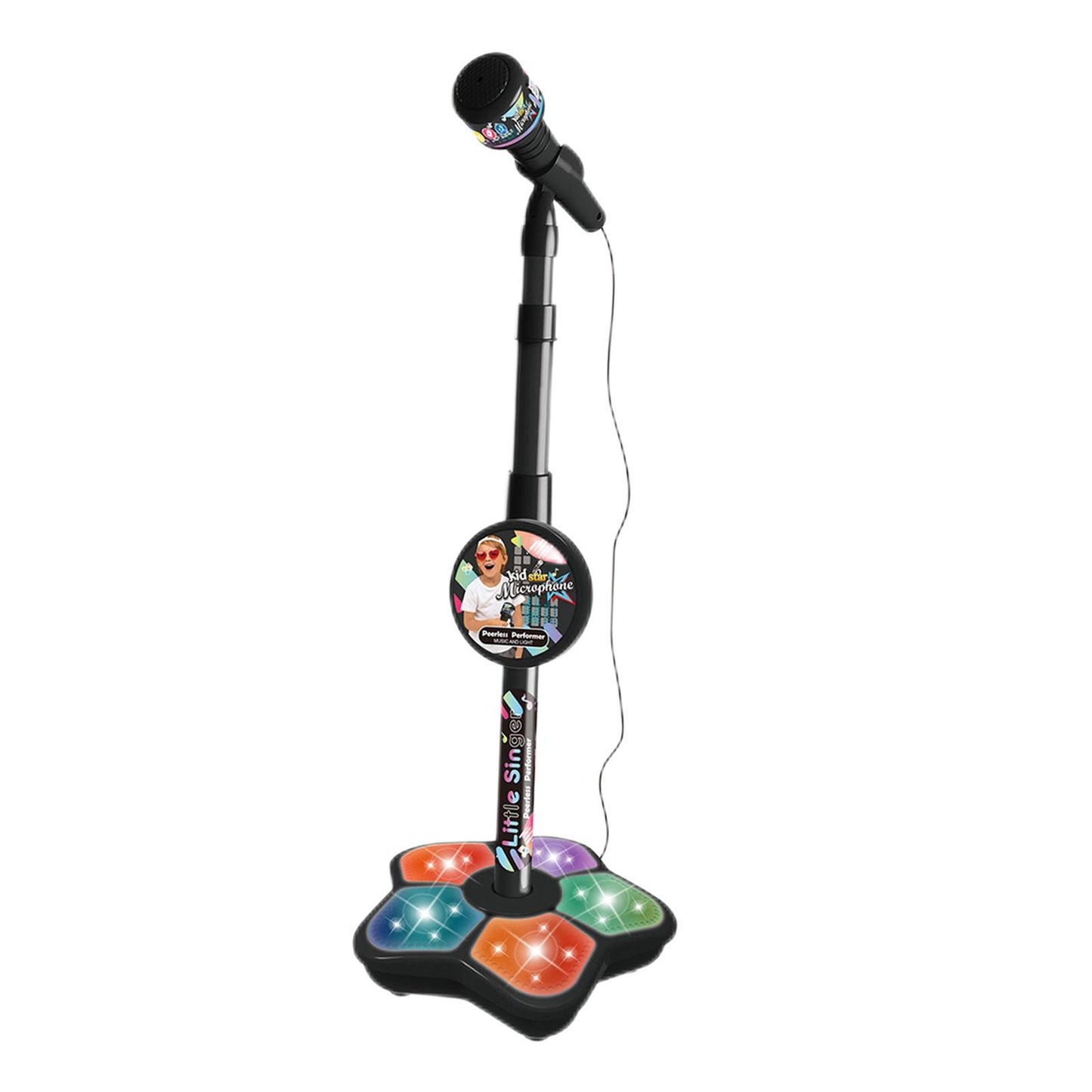 Musical Instrument Wired Microphone Pretend Toy for Story Machine Birthday Black