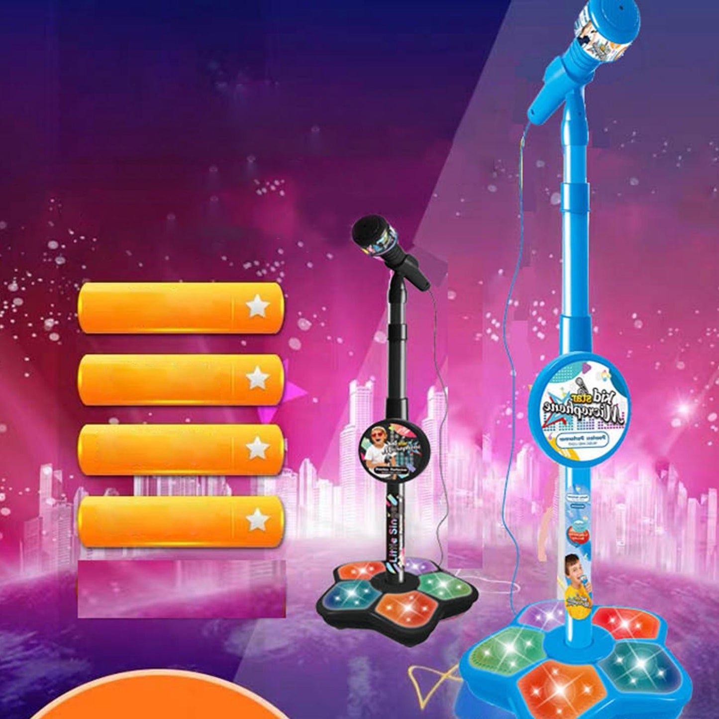 Musical Instrument Wired Microphone Pretend Toy for Story Machine Birthday Black