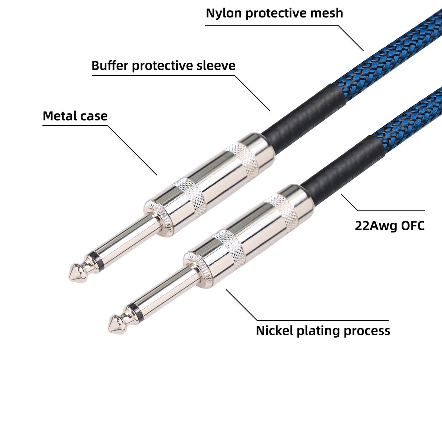 1/4" Straight Instrument Cable Electric Instrument Cable for Speaker Mixer 1.8 Meters