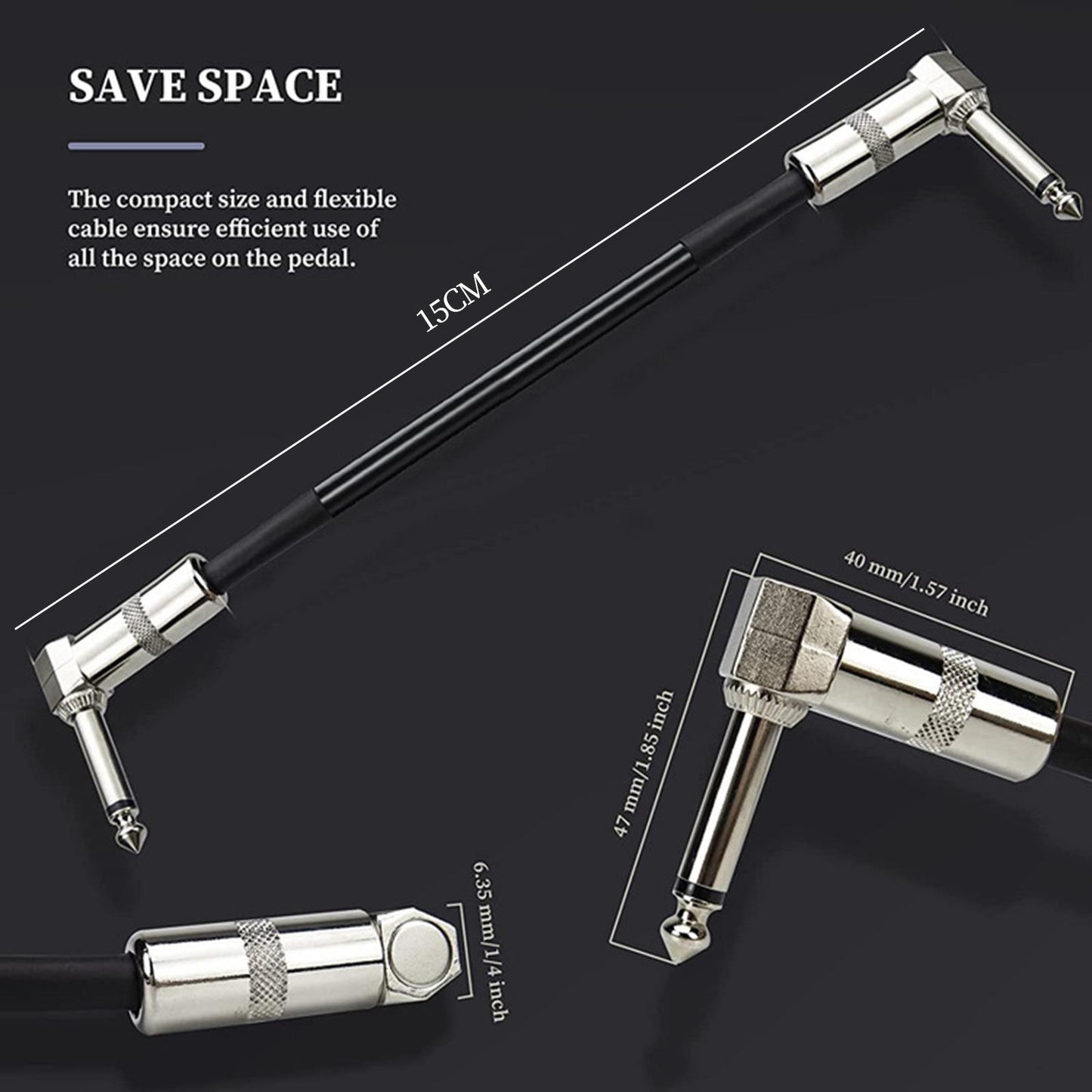 Guitar Patch Cable Cord Simply Plug into Guitar Pedal, Fit Tight Audio Cable Argent Square 15CM