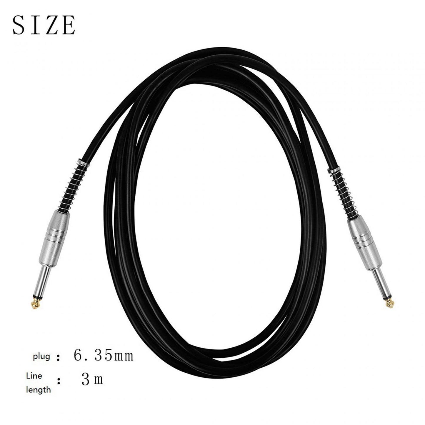 1/4" TRS Instrument Cable 6.35mm Mono Jack Stereo Interconnect Cord for Bass 3 meters