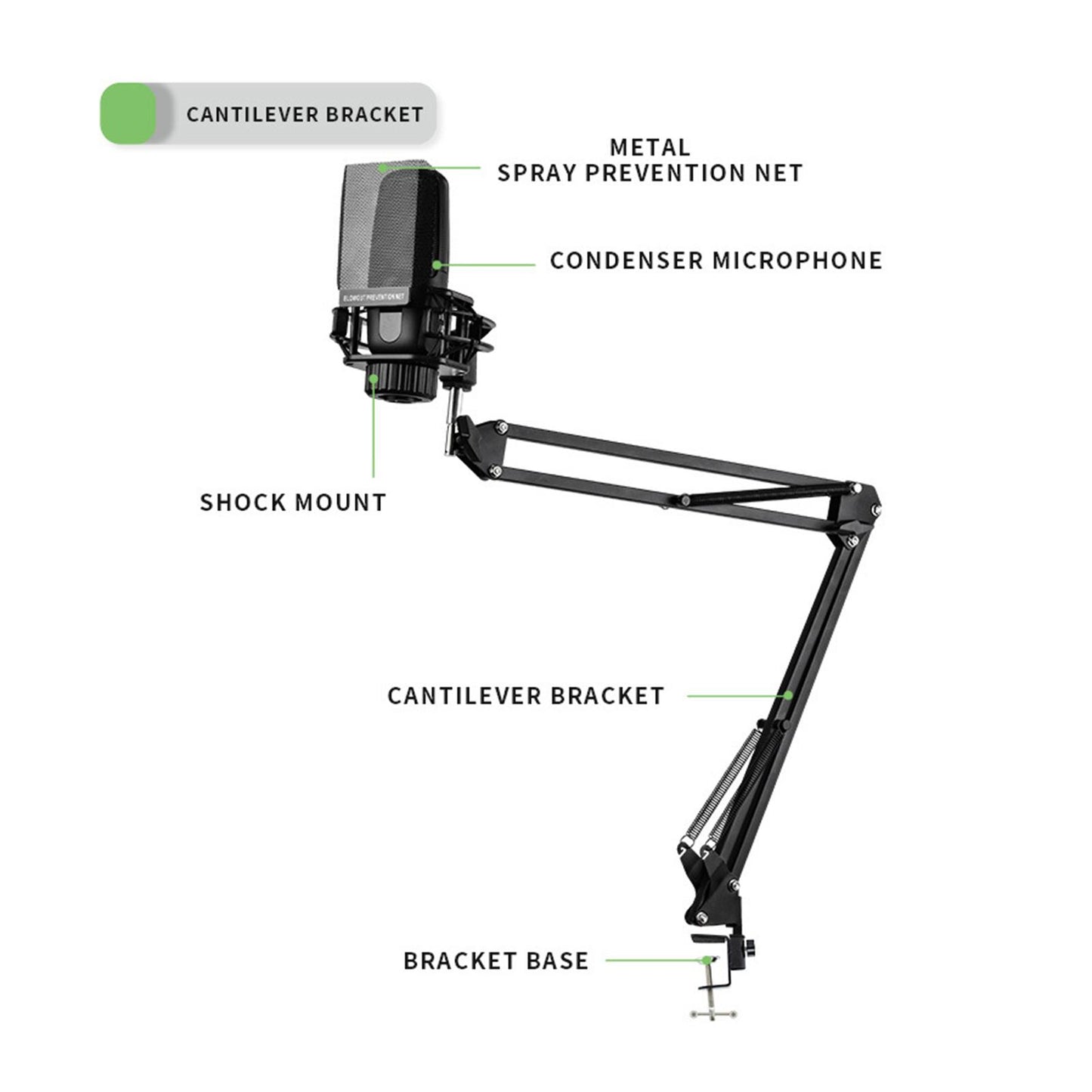 Microphone Arm Stand with Microphone Stable for Live Streaming Radio Station Arm Stand