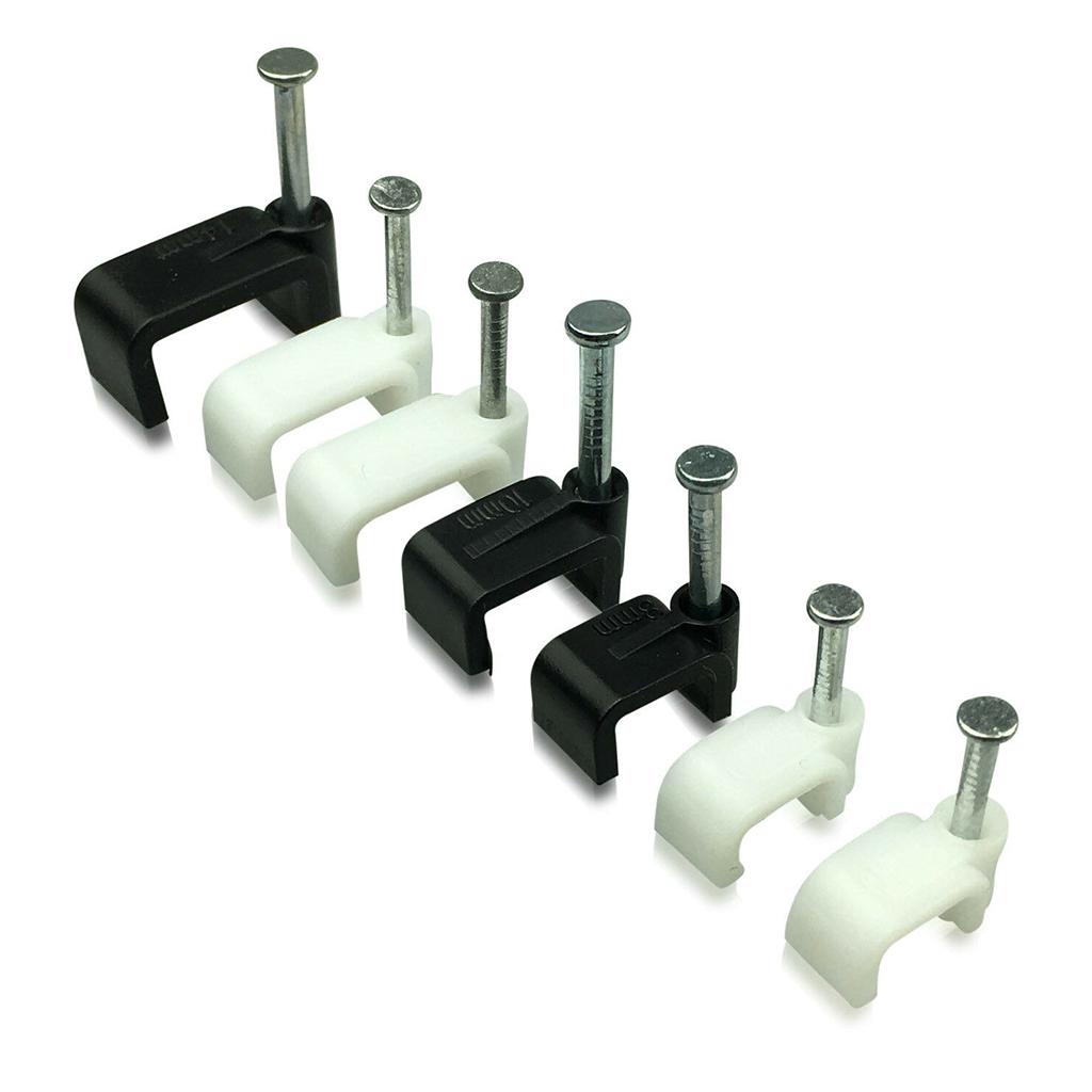 100pcs Plastic Electrical Wire Cable Clips High Carbon Steel Nail 4-25mm 5mm