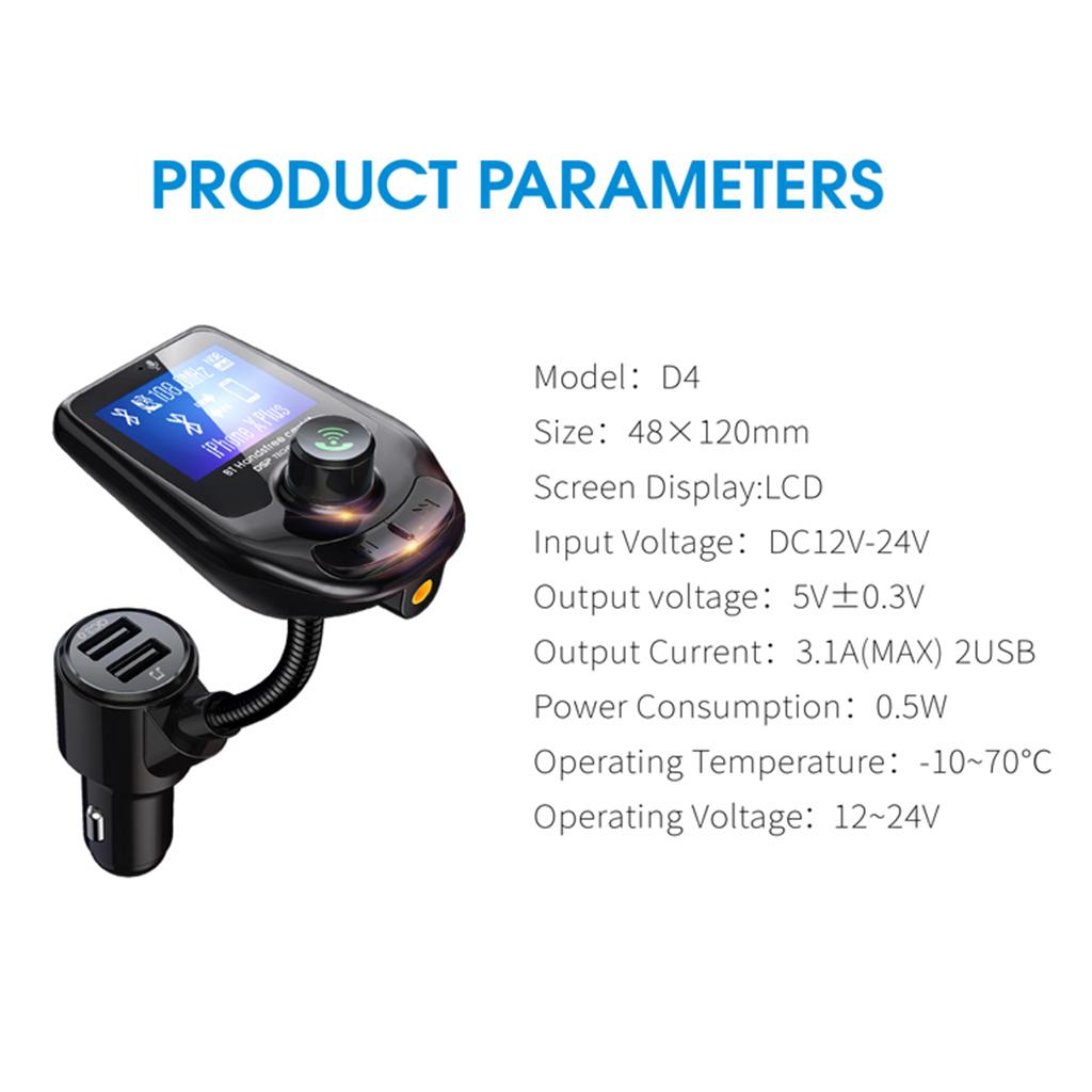 In-Car Bluetooth FM Transmitter Radio Adapter 3.0 Inch Display Audio Players black
