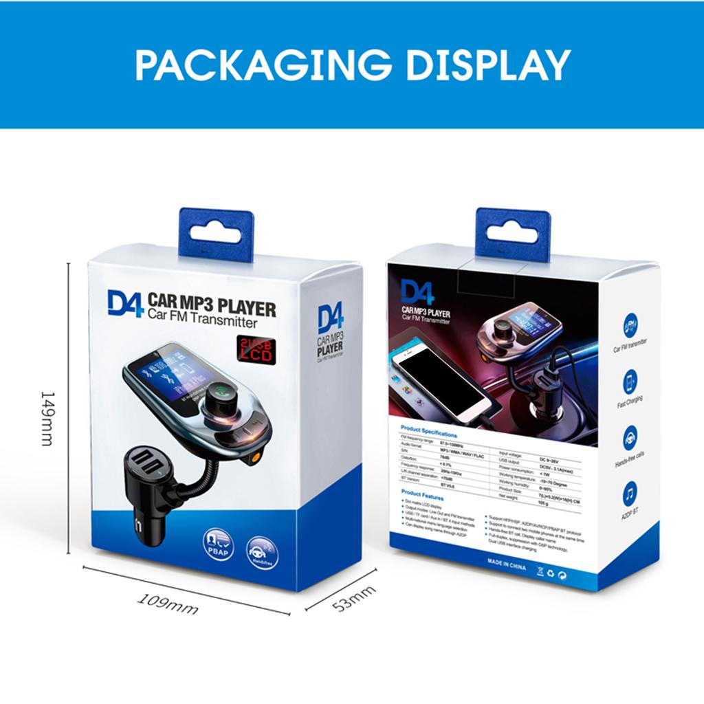 In-Car Bluetooth FM Transmitter Radio Adapter 3.0 Inch Display Audio Players black