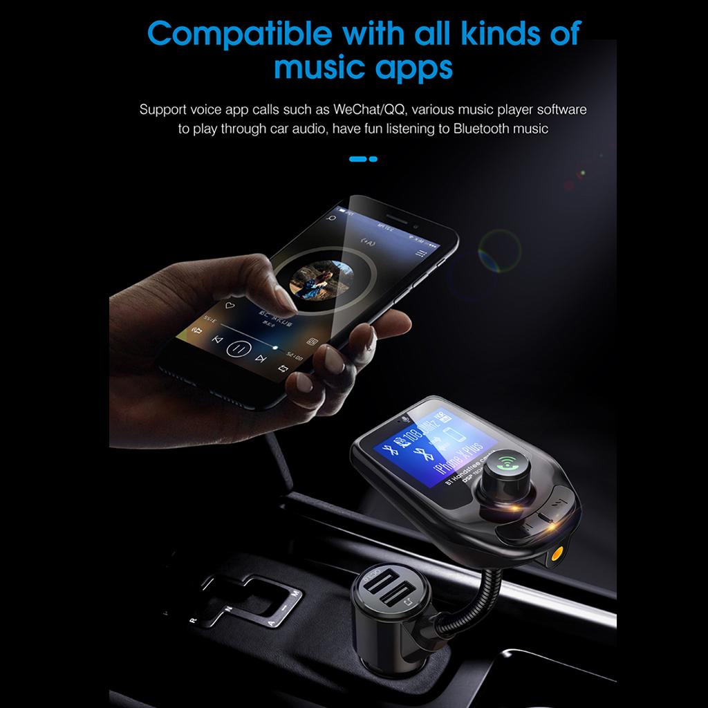 In-Car Bluetooth FM Transmitter Radio Adapter 3.0 Inch Display Audio Players black