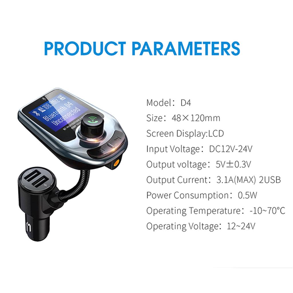 In-Car Bluetooth FM Transmitter Radio Adapter 3.0 Inch Display Audio Players green