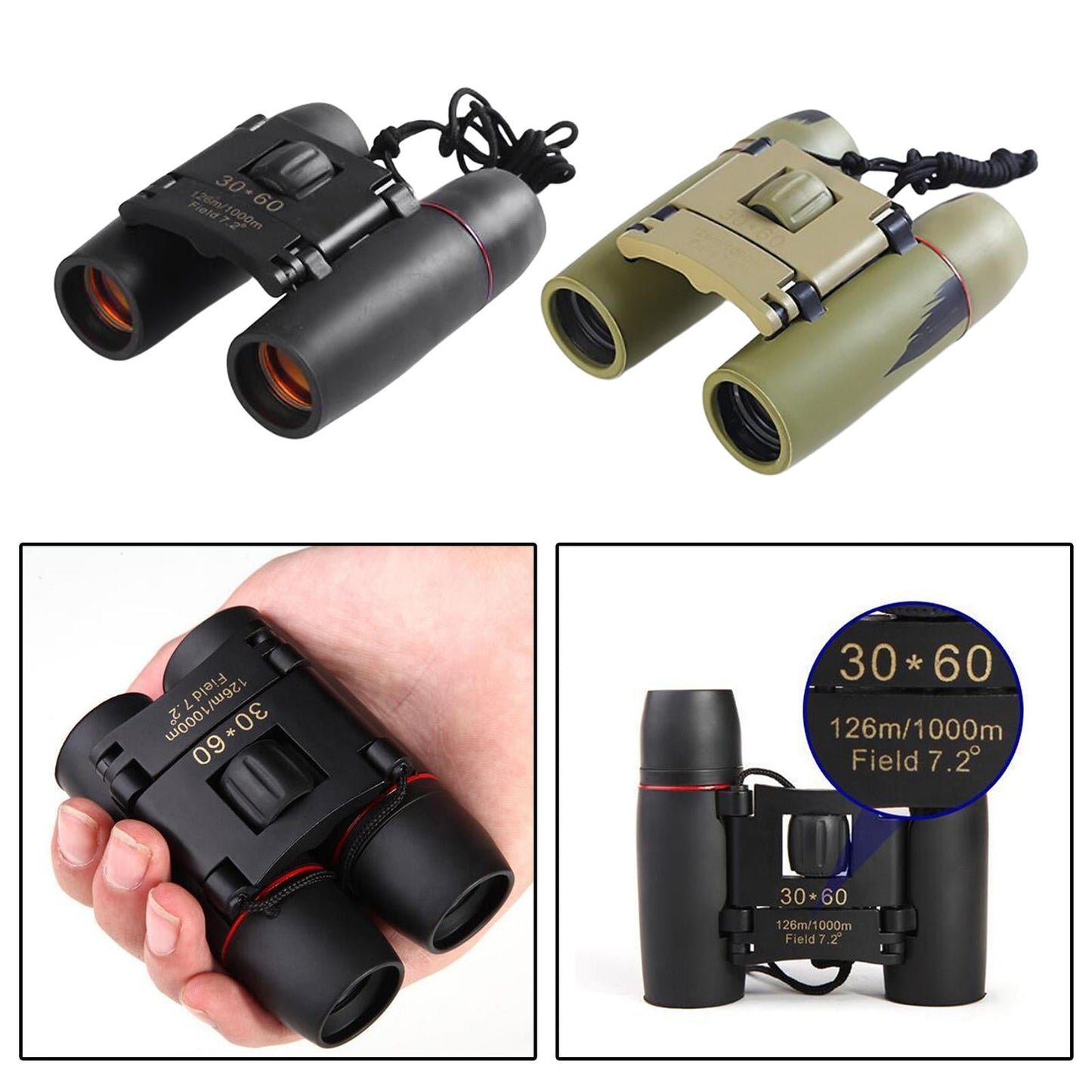 Mini 30 x 60 Zoom Night Vision Binoculars HD Telescope Black