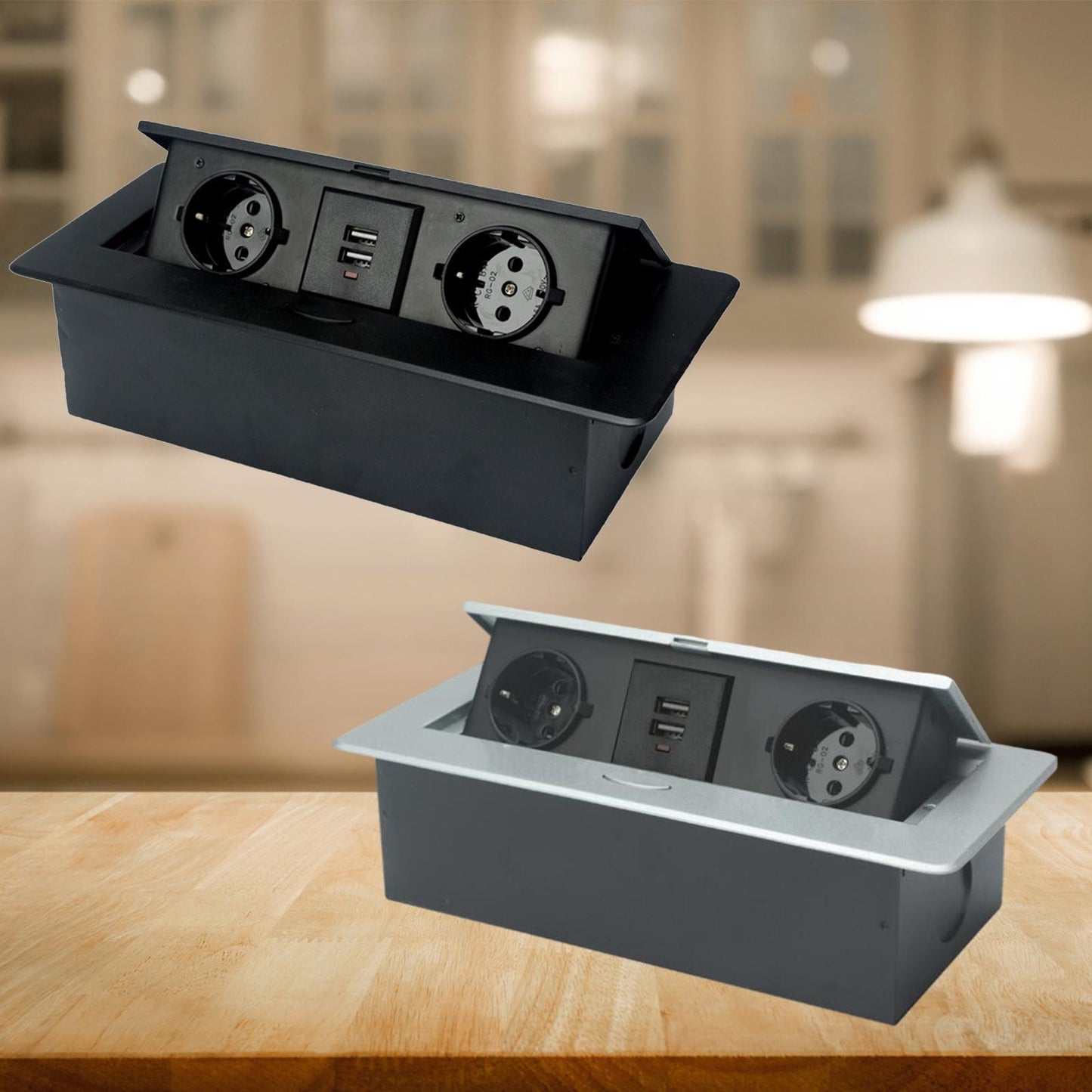 Recessed Table Socket Connection Box AC Power Electric Outlet Black