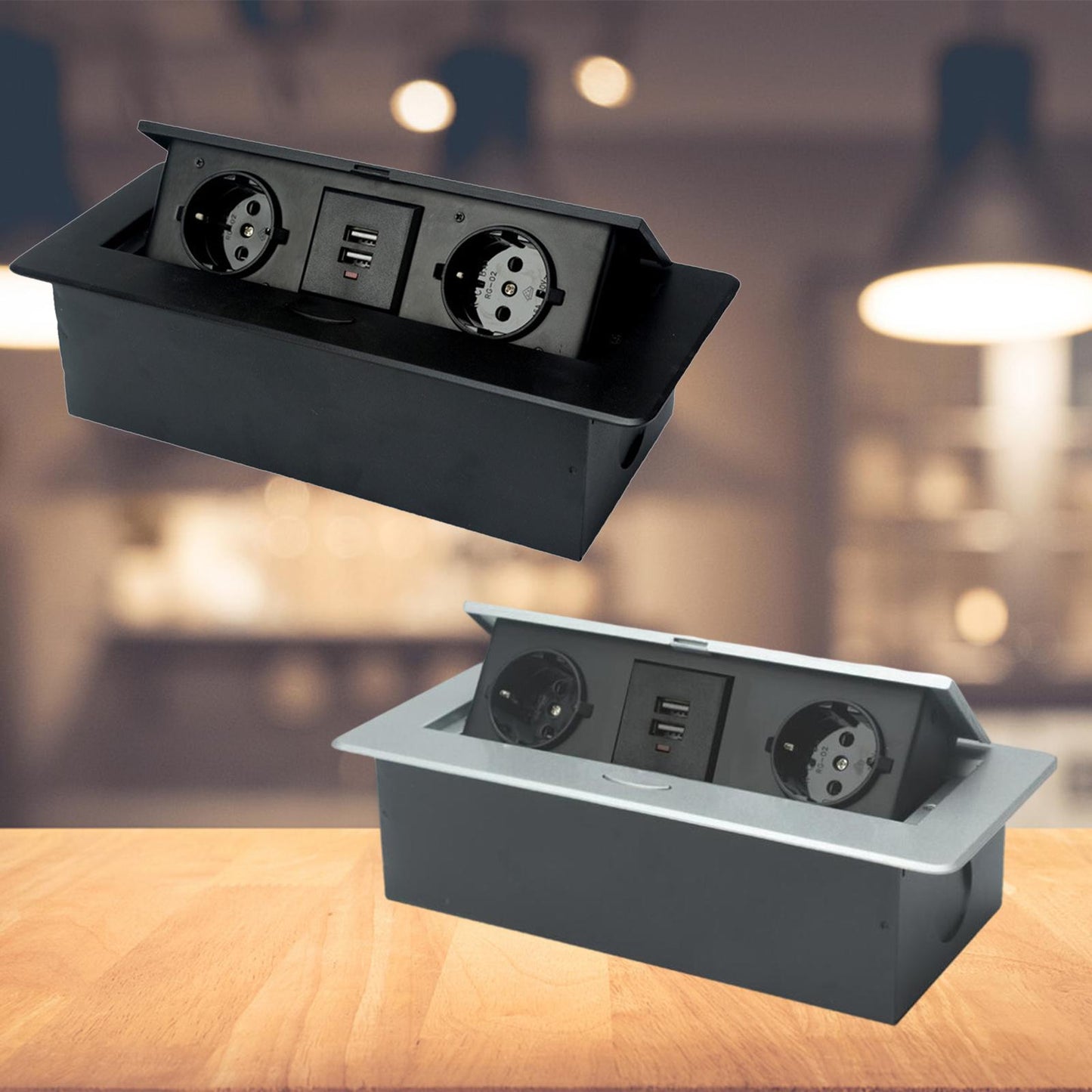 Recessed Table Socket Connection Box AC Power Electric Outlet Black