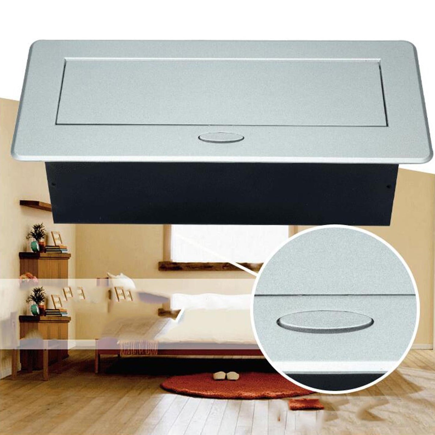 Recessed Table Socket Connection Box AC Power Electric Outlet Silver