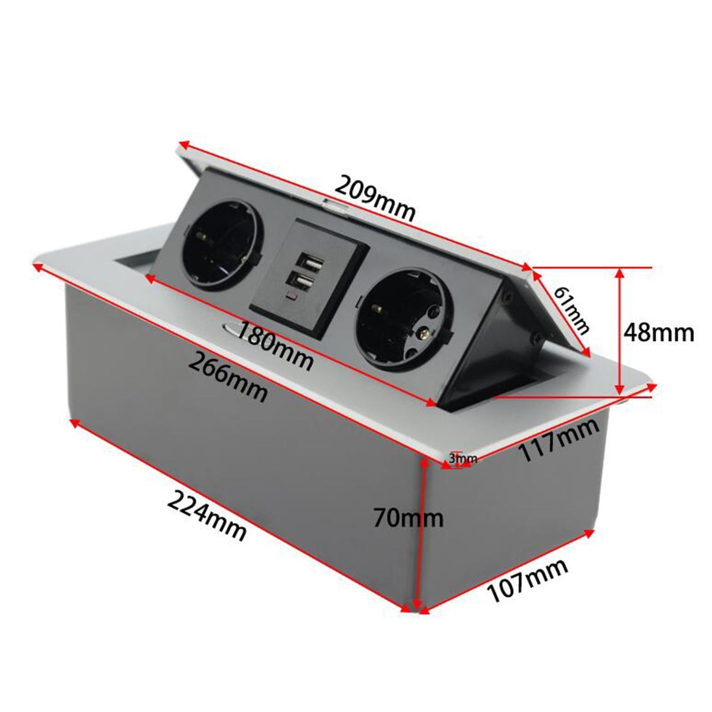 Recessed Table Socket Connection Box AC Power Electric Outlet Silver