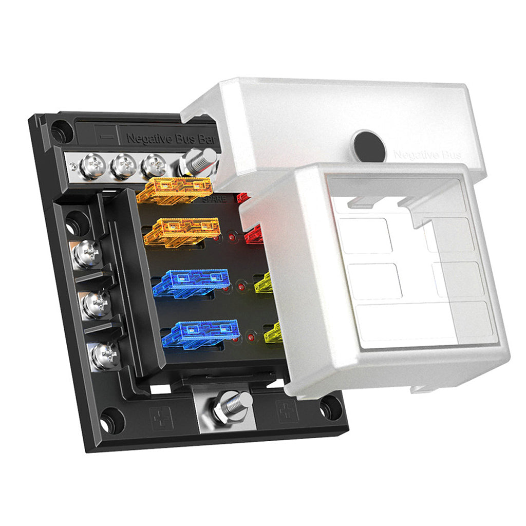 PC PBT Brass Car Blade Fuses Assortment Kit with Decal for Auto Truck Parts 6 Way 6 Negative Bus