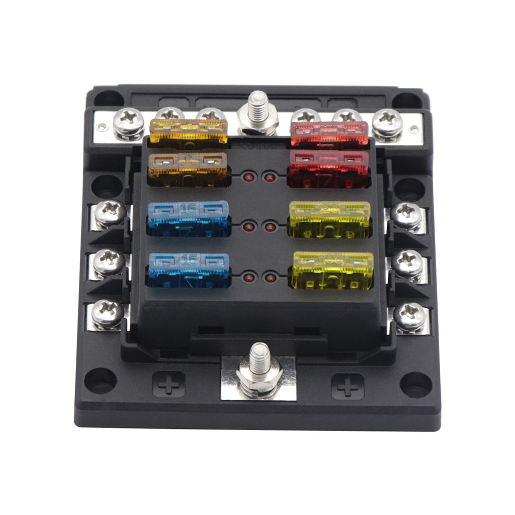 PC PBT Brass Car Blade Fuses Assortment Kit with Decal for Auto Truck Parts 6 Way 6 Negative Bus