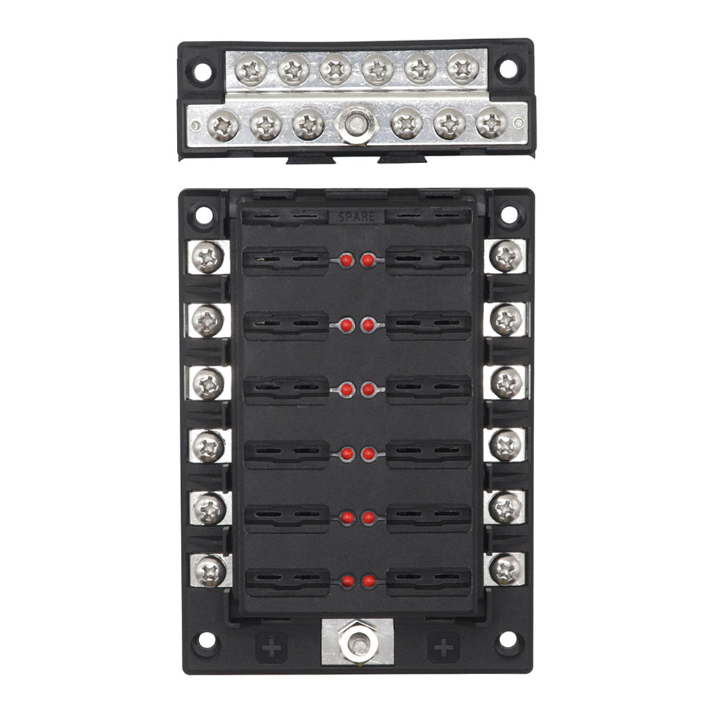 PC PBT Brass Car Blade Fuses Assortment Kit with Decal for Auto Truck Parts 12Way 12Negative Bus