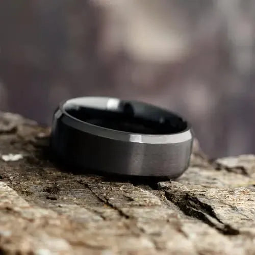 2 PCS Ring Men Titanium Black, Ring Size:12(Black)