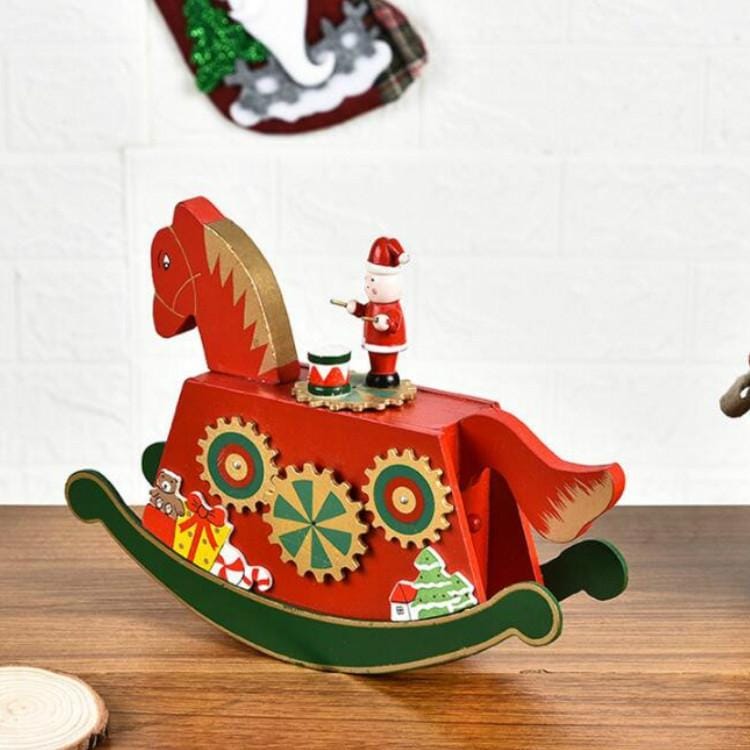 Christmas Decorations Ornaments Wooden Music Box Hand-Rotating Toys Wooden Rocking Horse Music Box