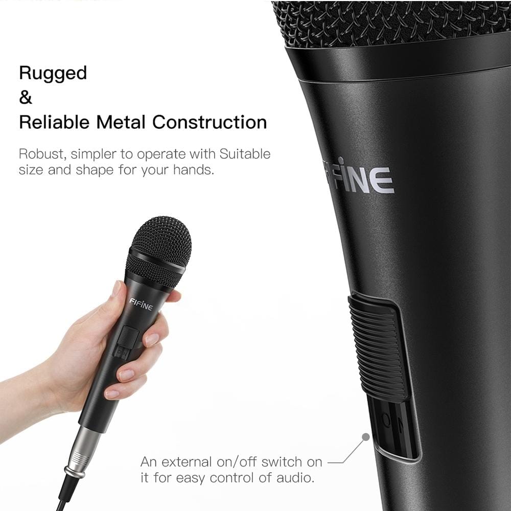 FIFINE K6 Home KTV Handheld Cardioid Dynamic Wired Microphone, Cable Length: 4.5m (Black)