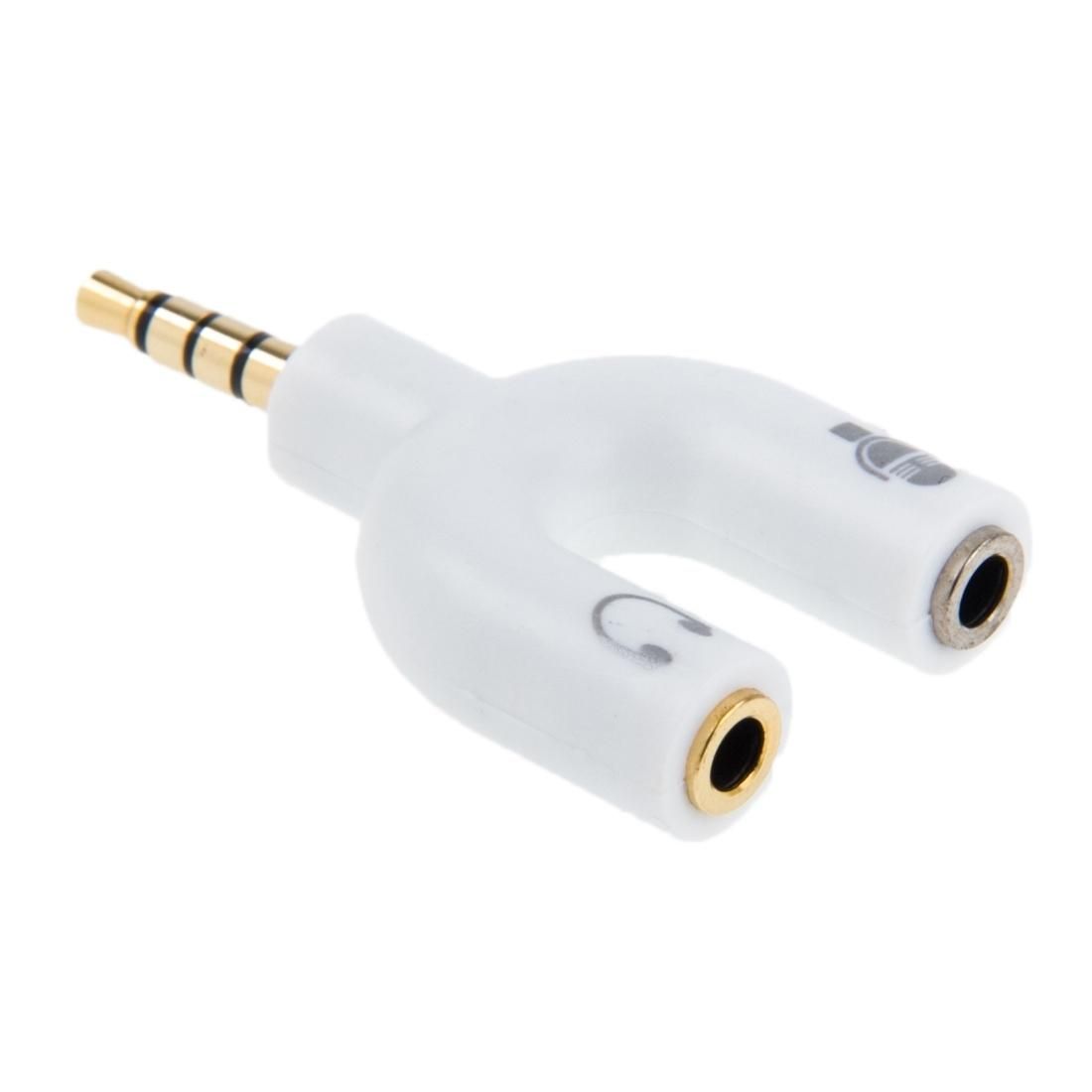 3.5mm Stereo Male to 3.5mm Headphone & Mic Female Splitter Adapter (White)