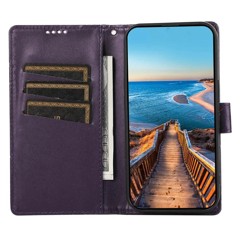 DF-06 For Google Pixel 7 Pro 5G Case Imprinted Folio Flip PU Leather Cellphone Cover - Purple