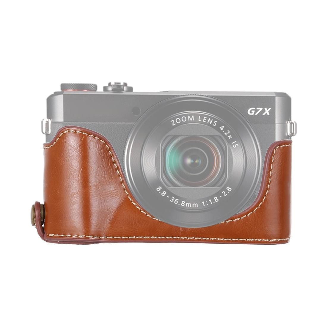 1/4 inch Thread PU Leather Camera Half Case Base for Canon G7 X Mark II (Brown)
